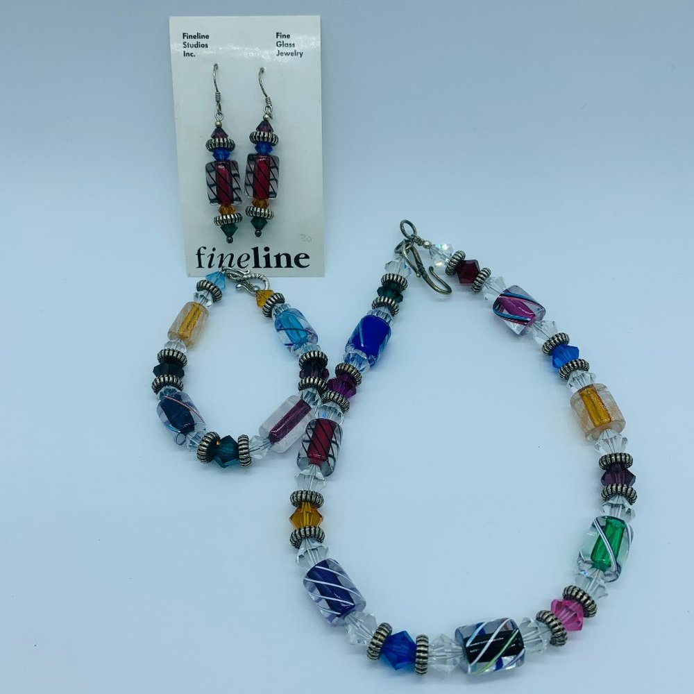 3 piece Fine Art Glass Necklace, Bracelet and earrings